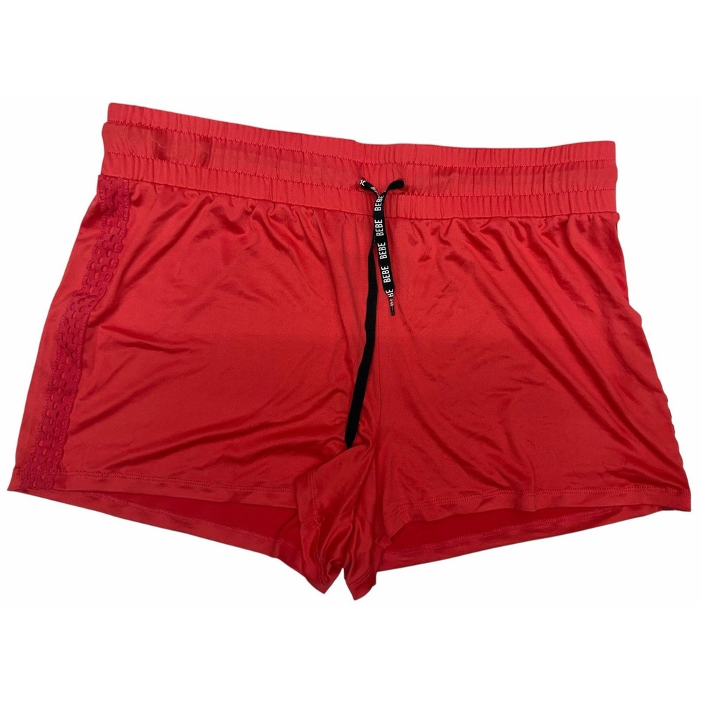 BEBE Sport Women Yoga Workout Fitness Gym‎ Logo Track Running Shorts Coral XL